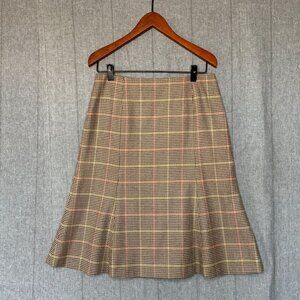 80s Vintage Talbots Houndstooth Brown Plaid 100% Wool  Tuiip Midi Skirt Size 12